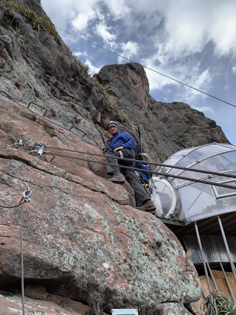 Unique hotel climb between the Skylodge Adventure Suites Kitchen Pod and Sleeping Pod 